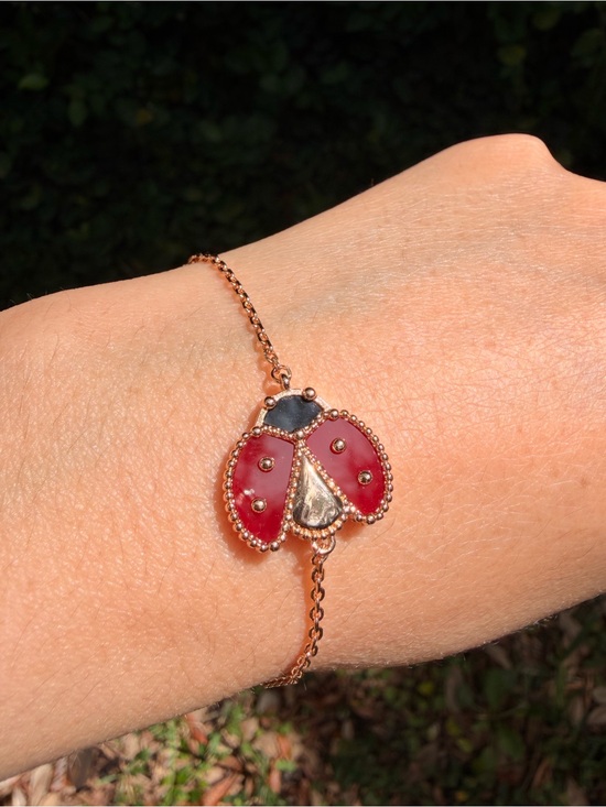None Jewelry - Red Ladybug Charm Bracelet Gold Plated